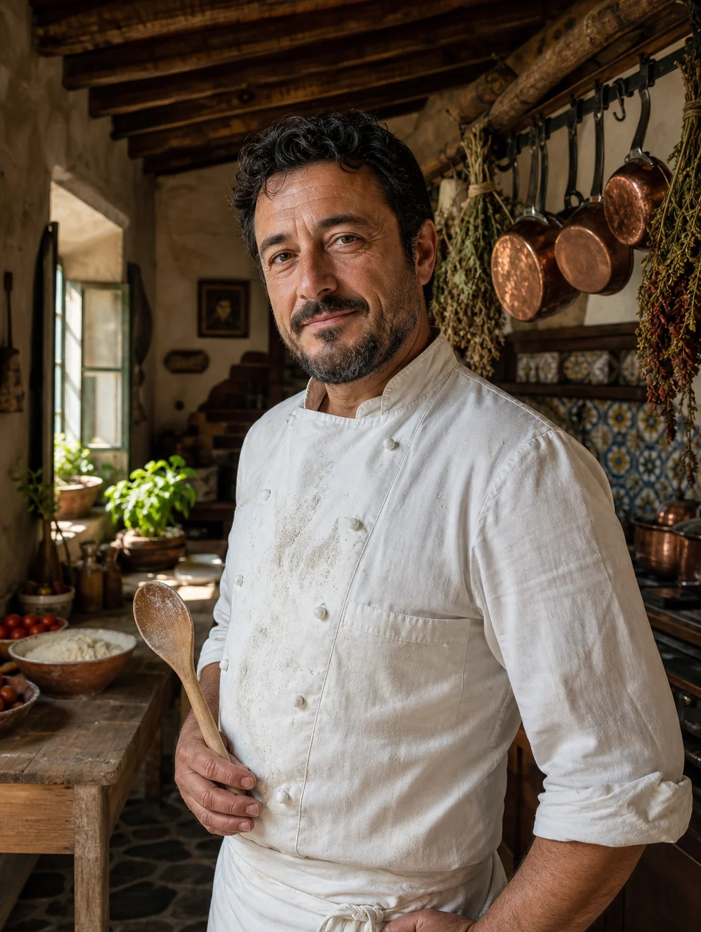 Chef Marco Rossi plating a fresh seasonal pasta dish